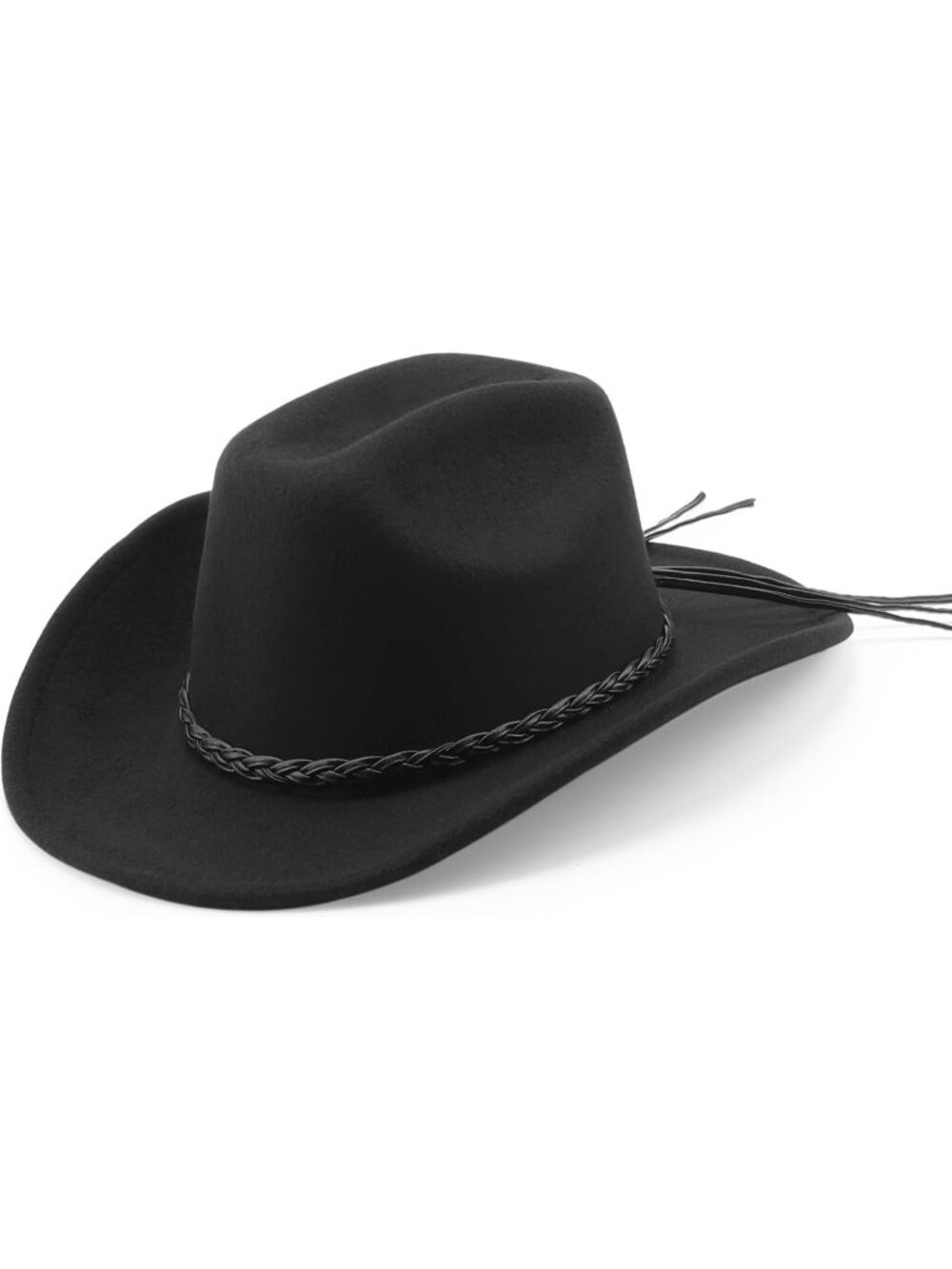 Men's Black Buckle Outdoor Wide Brim Retro Felt Fedora Cowboy Hat
